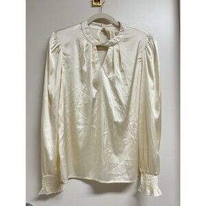 B Brand Cream Satin Long Sleeve Blouse Keyhole Size Small